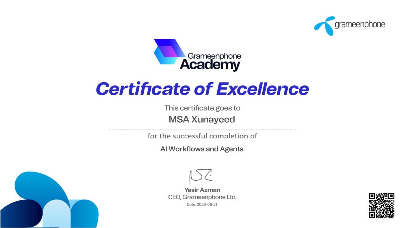 Grameenphone Academy - AI Workflows and Agents certificate
