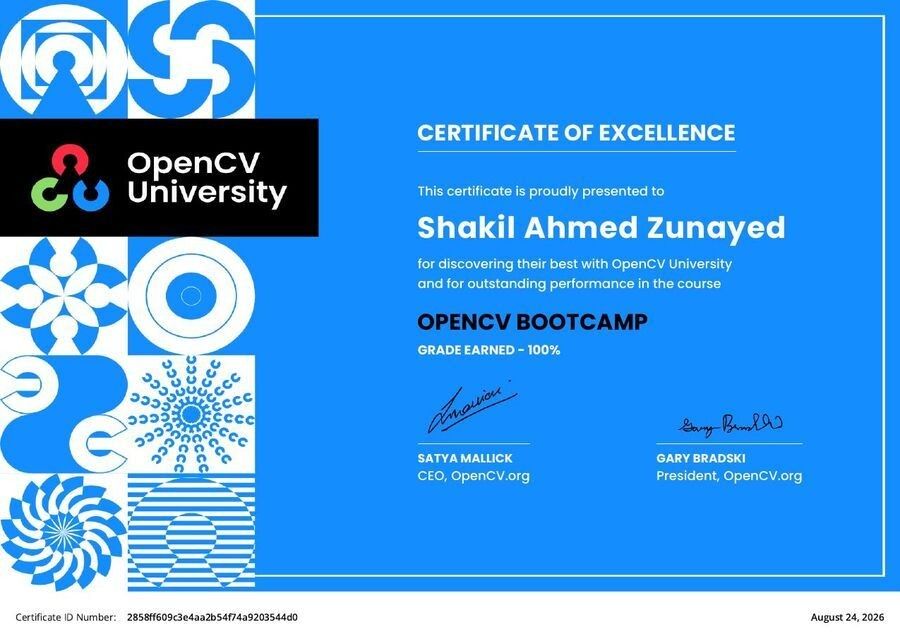 OpenCV Bootcamp certificate thumbnail