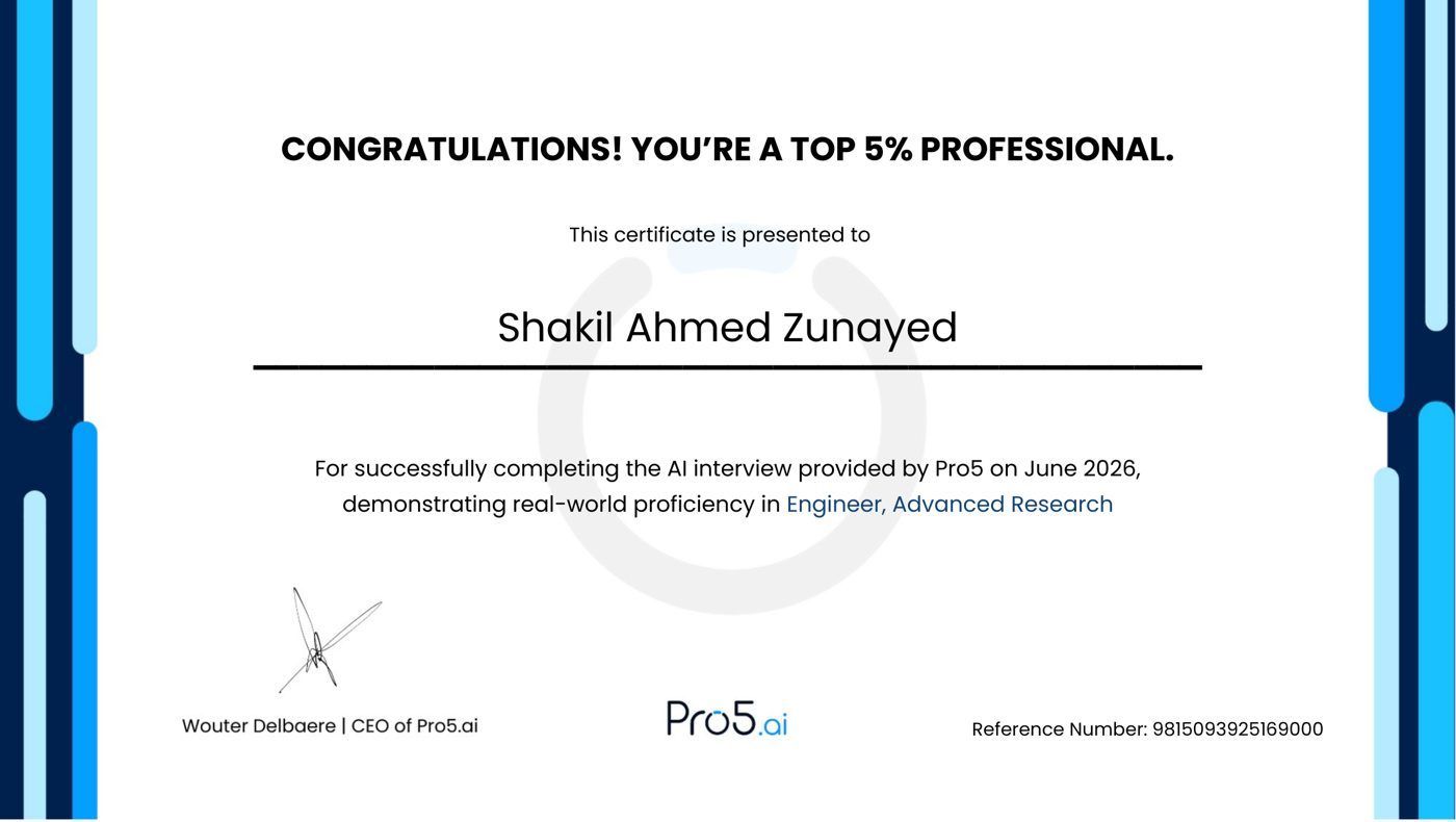 Pro5.ai - Top 5% Professional, AI Interview certificate